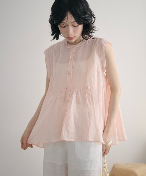LAULEN（ローレン）の「ramie blend peplum blouse /ラミーブレンドペプラムブラウス（シャツ/ブラウス・レディース・ブラウン/オレンジ/ピンク・FREE）」の2枚目の写真
