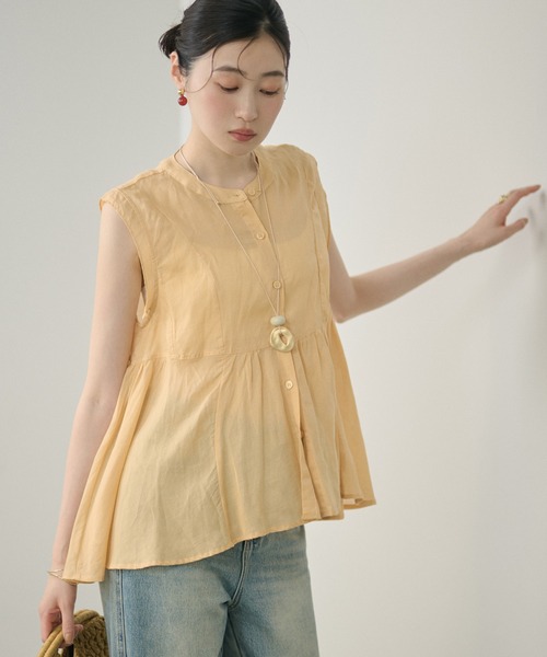 LAULEN（ローレン）の「ramie blend peplum blouse /ラミーブレンドペプラムブラウス（シャツ/ブラウス・レディース・ブラウン/オレンジ/ピンク・FREE）」の3枚目の写真