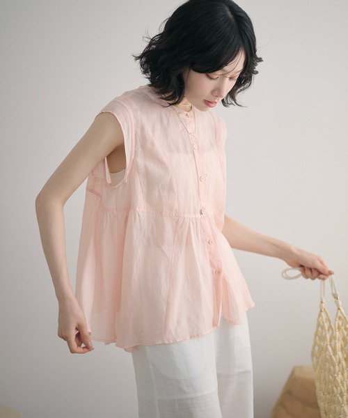 LAULEN（ローレン）の「ramie blend peplum blouse /ラミーブレンドペプラムブラウス（シャツ/ブラウス・レディース・ブラウン/オレンジ/ピンク・FREE）」の16枚目の写真