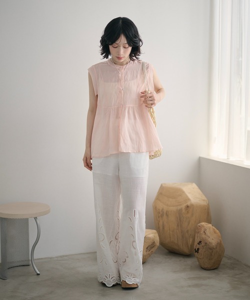 LAULEN（ローレン）の「ramie blend peplum blouse /ラミーブレンドペプラムブラウス（シャツ/ブラウス・レディース・ブラウン/オレンジ/ピンク・FREE）」の15枚目の写真
