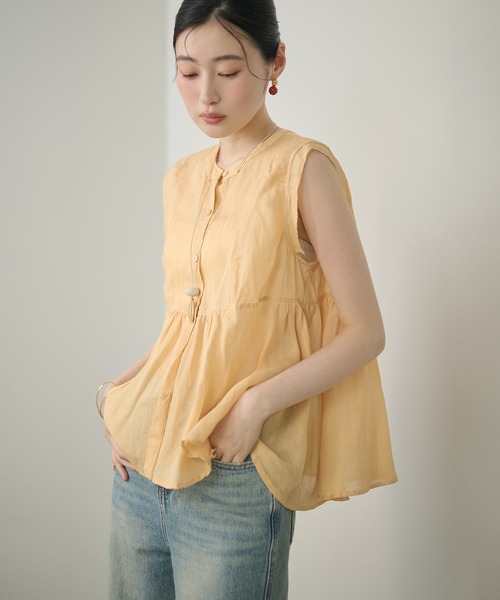 LAULEN（ローレン）の「ramie blend peplum blouse /ラミーブレンドペプラムブラウス（シャツ/ブラウス・レディース・ブラウン/オレンジ/ピンク・FREE）」の5枚目の写真