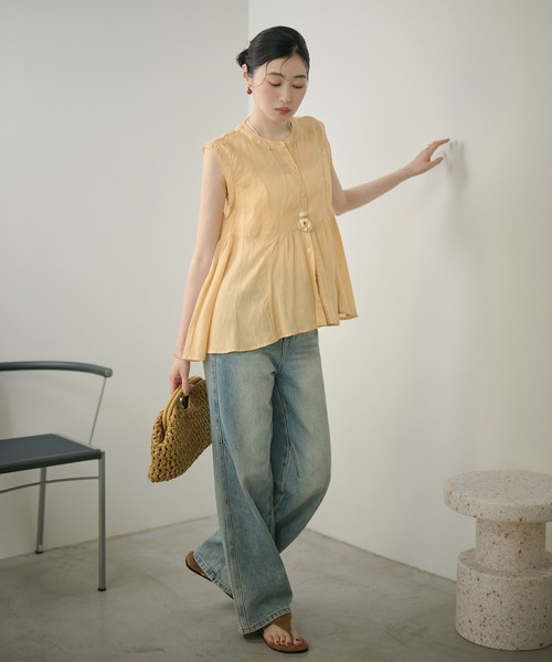 LAULEN（ローレン）の「ramie blend peplum blouse /ラミーブレンドペプラムブラウス（シャツ/ブラウス・レディース・ブラウン/オレンジ/ピンク・FREE）」の4枚目の写真