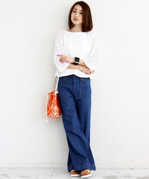 UNITED ARROWS D CLAN Vネック 7分袖オールインワン UNITED ARROWS green label relaxing - UNITED ARROWS D CLAN Vネック