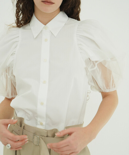 CLANE/クラネ TULLE LAYERED SLEEVE SHIRTS/チュールレイヤード 