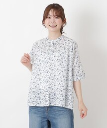 キャンブリック 花柄5分袖ブラウス