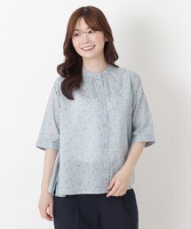 キャンブリック 花柄5分袖ブラウス