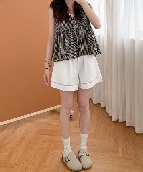 Miniministore(ミニミニストア)の「梯子レースショートパンツハーフパンツ夏服(デニムパンツ・レディース・ベージュ/ブラック/ライトブルー/ホワイト・FREE)」の15枚目の写真