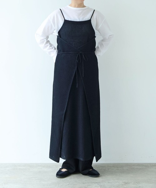 yuni(ユニ )の「Cotton/Pe 透かし編みmulti way wrap knit one-piece(ワンピース・レディース・ブラック・FREE)」の2枚目の写真