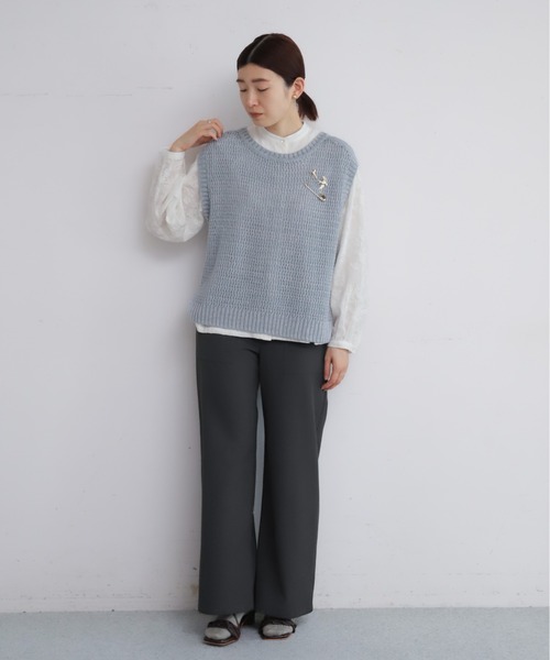 NOMBRE IMPAIR（ノンブルアンペール）の「メタリックヤーン　透かし編みメッシュベスト（ベスト・レディース・グレイッシュブルー/ネイビー・FREE）」の3枚目の写真