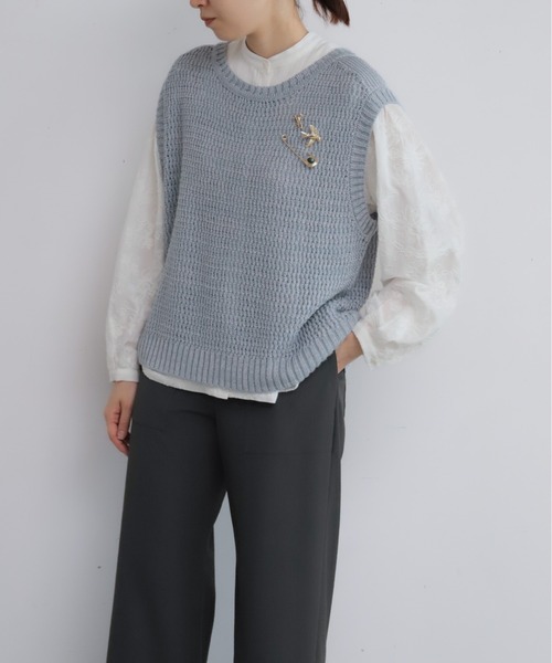 NOMBRE IMPAIR（ノンブルアンペール）の「メタリックヤーン　透かし編みメッシュベスト（ベスト・レディース・グレイッシュブルー/ネイビー・FREE）」の7枚目の写真