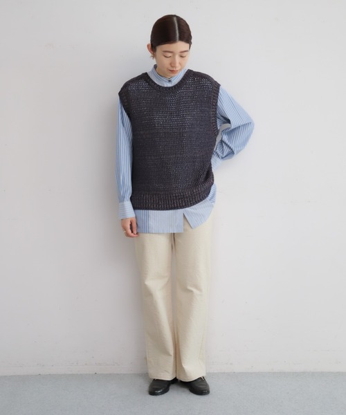 NOMBRE IMPAIR（ノンブルアンペール）の「メタリックヤーン　透かし編みメッシュベスト（ベスト・レディース・グレイッシュブルー/ネイビー・FREE）」の10枚目の写真