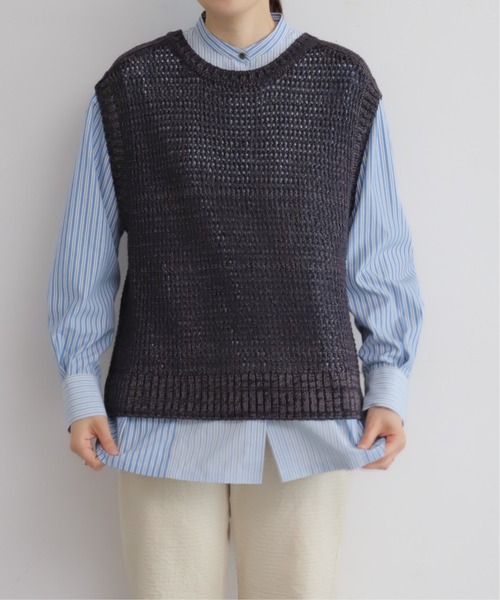 NOMBRE IMPAIR（ノンブルアンペール）の「メタリックヤーン　透かし編みメッシュベスト（ベスト・レディース・グレイッシュブルー/ネイビー・FREE）」の15枚目の写真