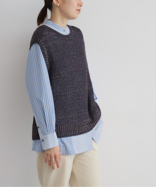 NOMBRE IMPAIR（ノンブルアンペール）の「メタリックヤーン　透かし編みメッシュベスト（ベスト・レディース・グレイッシュブルー/ネイビー・FREE）」の14枚目の写真