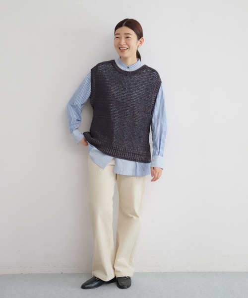 NOMBRE IMPAIR（ノンブルアンペール）の「メタリックヤーン　透かし編みメッシュベスト（ベスト・レディース・グレイッシュブルー/ネイビー・FREE）」の12枚目の写真