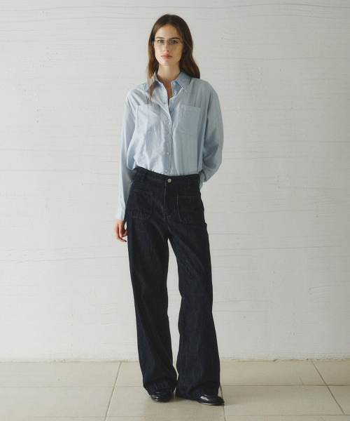 LENINA(レニーナ)の「MAJE wide retro pocket jeans_DARK BLUE(デニムパンツ・レディース・ダークブルー・SMALL/MEDIUM/LARGE)」の1枚目の写真
