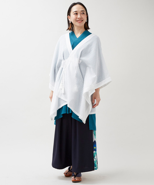 倭物やカヤ(ワモノヤカヤ)の「【倭物やカヤ】透かし風羽織(カーディガン/ボレロ・レディース・スミクロ/ブルー/イエロー/ホワイト・FREE)」の6枚目の写真
