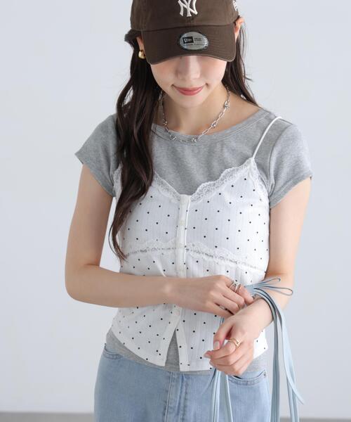 FREE'S MART(フリーズマート)の「◆アイレットレースキャミソール(Tシャツ/カットソー・レディース・グレー/ホワイト系その他/ブラック/ホワイト・FREE)」の3枚目の写真