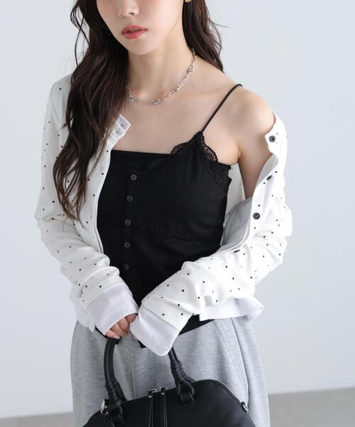FREE'S MART(フリーズマート)の「◆アイレットレースキャミソール(Tシャツ/カットソー・レディース・グレー/ホワイト系その他/ブラック/ホワイト・FREE)」の8枚目の写真