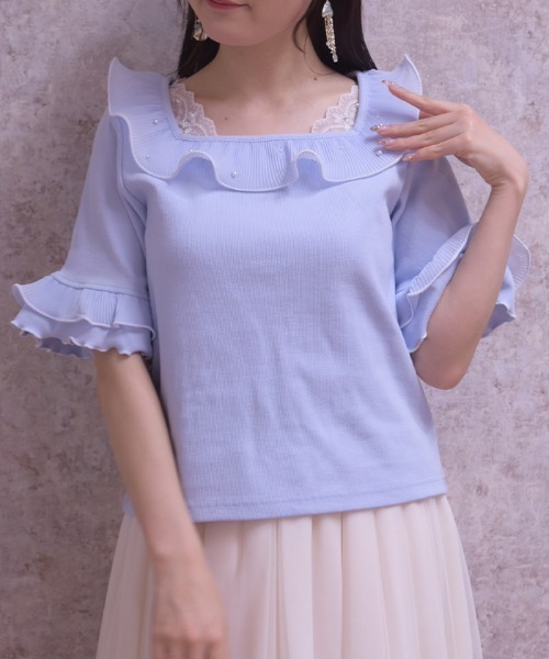 axes femme（アクシーズファム）の「プリーツフリルバイカラープルオーバー（Tシャツ/カットソー・レディース・ホワイト/ブラック/サックスブルー・FREE）」の3枚目の写真