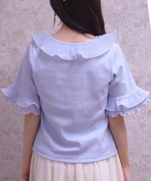 axes femme（アクシーズファム）の「プリーツフリルバイカラープルオーバー（Tシャツ/カットソー・レディース・ホワイト/ブラック/サックスブルー・FREE）」の6枚目の写真