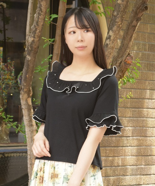 axes femme（アクシーズファム）の「プリーツフリルバイカラープルオーバー（Tシャツ/カットソー・レディース・ホワイト/ブラック/サックスブルー・FREE）」の9枚目の写真