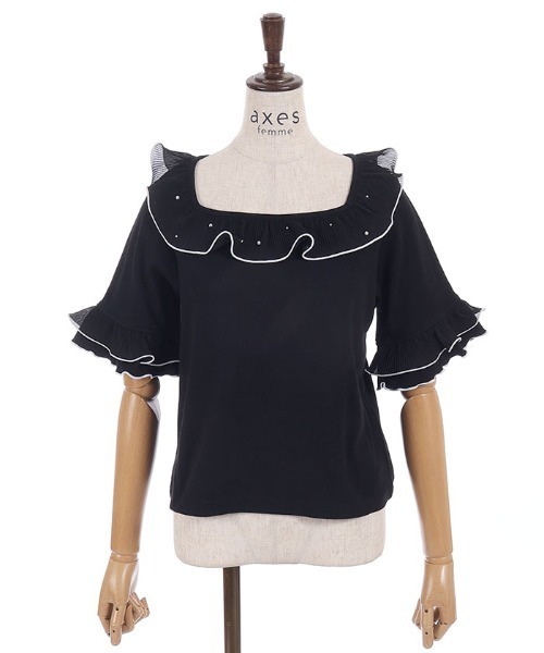 axes femme（アクシーズファム）の「プリーツフリルバイカラープルオーバー（Tシャツ/カットソー・レディース・ホワイト/ブラック/サックスブルー・FREE）」の10枚目の写真