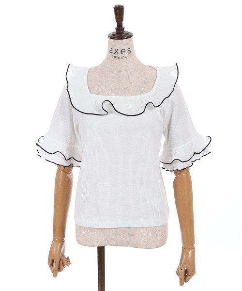 axes femme（アクシーズファム）の「プリーツフリルバイカラープルオーバー（Tシャツ/カットソー・レディース・ホワイト/ブラック/サックスブルー・FREE）」の16枚目の写真
