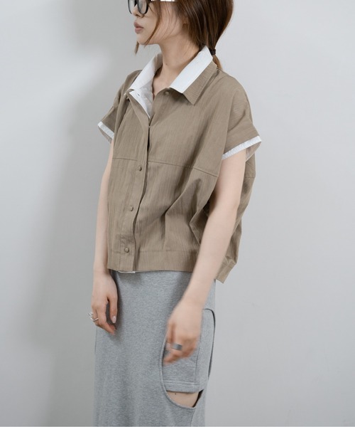 hwyl(ヒュイル)の「レイヤードライクシャツ(シャツ/ブラウス・レディース・ブラウン/ベージュ・FREE)」の4枚目の写真