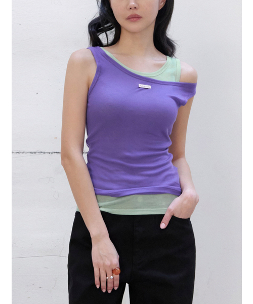 MORVE13(モルブ13)の「オールデイテンセルスリーブレス(バイオレット)(Tシャツ/カットソー・レディース・アイボリー/ミント/ライトグレー/レッド/バイオレット/ブラック/ネイビー/バーガンディー・FREE)」の9枚目の写真
