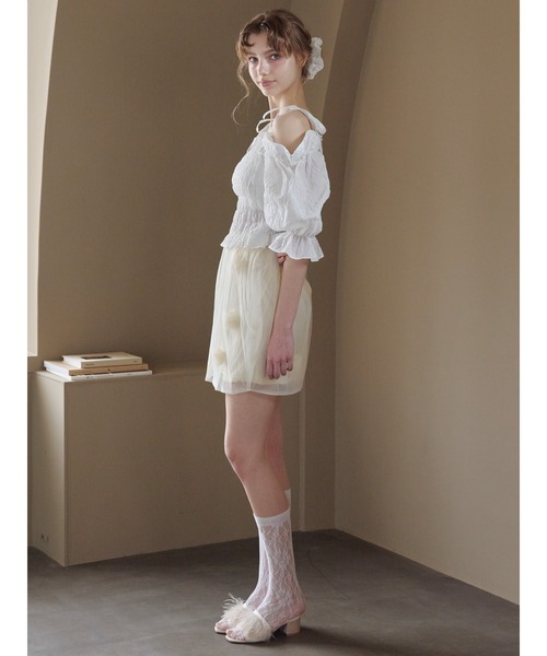etre loin(エトルワン)の「Sheer jacquard off shoulder blouse / シアージャガードオフショルブラウス(シャツ/ブラウス・レディース・ピンク/ホワイト/ネイビー・M)」の10枚目の写真