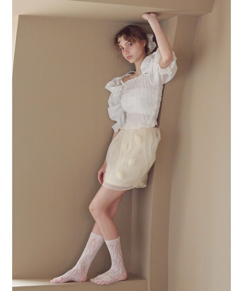 etre loin(エトルワン)の「Sheer jacquard off shoulder blouse / シアージャガードオフショルブラウス(シャツ/ブラウス・レディース・ピンク/ホワイト/ネイビー・M)」の11枚目の写真