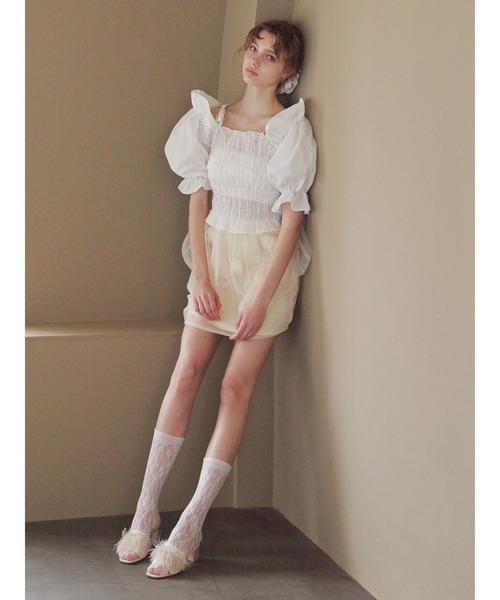 etre loin(エトルワン)の「Sheer jacquard off shoulder blouse / シアージャガードオフショルブラウス(シャツ/ブラウス・レディース・ピンク/ホワイト/ネイビー・M)」の9枚目の写真
