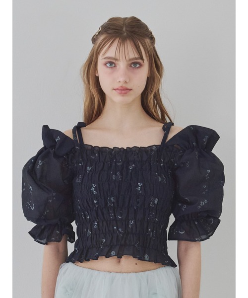 etre loin(エトルワン)の「Sheer jacquard off shoulder blouse / シアージャガードオフショルブラウス(シャツ/ブラウス・レディース・ピンク/ホワイト/ネイビー・M)」の12枚目の写真
