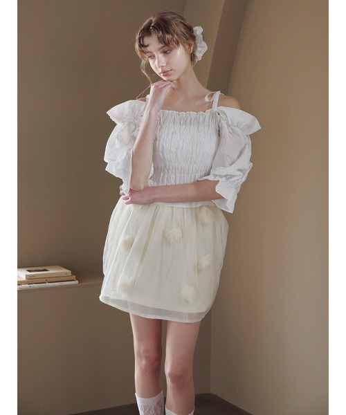 etre loin(エトルワン)の「Sheer jacquard off shoulder blouse / シアージャガードオフショルブラウス(シャツ/ブラウス・レディース・ピンク/ホワイト/ネイビー・M)」の7枚目の写真