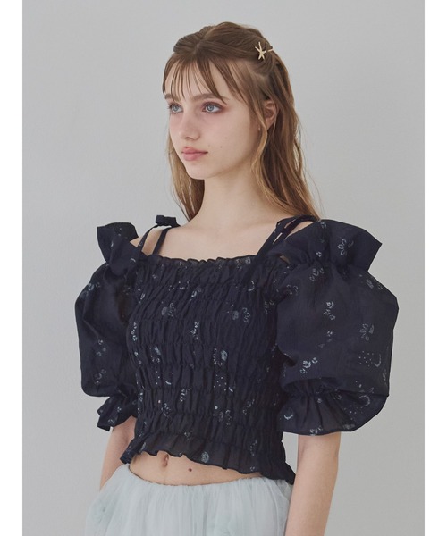 etre loin(エトルワン)の「Sheer jacquard off shoulder blouse / シアージャガードオフショルブラウス(シャツ/ブラウス・レディース・ピンク/ホワイト/ネイビー・M)」の13枚目の写真