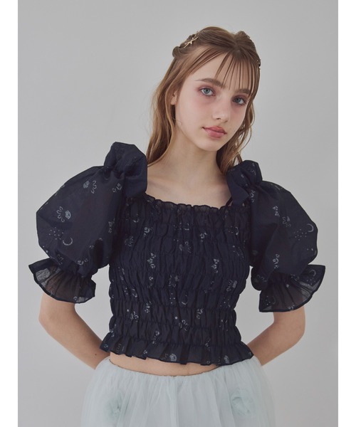 etre loin(エトルワン)の「Sheer jacquard off shoulder blouse / シアージャガードオフショルブラウス(シャツ/ブラウス・レディース・ピンク/ホワイト/ネイビー・M)」の16枚目の写真