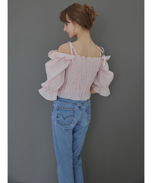 etre loin(エトルワン)の「Sheer jacquard off shoulder blouse / シアージャガードオフショルブラウス(シャツ/ブラウス・レディース・ピンク/ホワイト/ネイビー・M)」の21枚目の写真