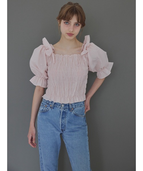 etre loin(エトルワン)の「Sheer jacquard off shoulder blouse / シアージャガードオフショルブラウス(シャツ/ブラウス・レディース・ピンク/ホワイト/ネイビー・M)」の20枚目の写真
