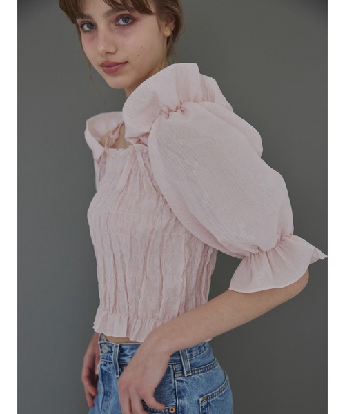 etre loin(エトルワン)の「Sheer jacquard off shoulder blouse / シアージャガードオフショルブラウス(シャツ/ブラウス・レディース・ピンク/ホワイト/ネイビー・M)」の18枚目の写真