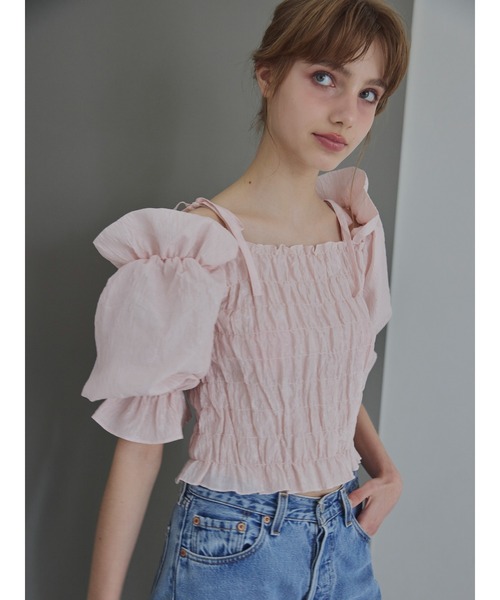 etre loin(エトルワン)の「Sheer jacquard off shoulder blouse / シアージャガードオフショルブラウス(シャツ/ブラウス・レディース・ピンク/ホワイト/ネイビー・M)」の17枚目の写真