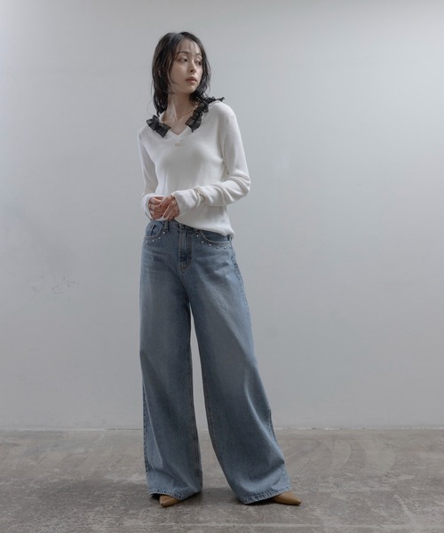 Eimee Law(エイミーロウ)の「フリルフーディーリブニット(ニット/セーター・レディース・アイボリー/ダークグレー/レッド/ブラック・FREE)」の5枚目の写真