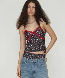 Floral lace camisole sleeveless - Black
