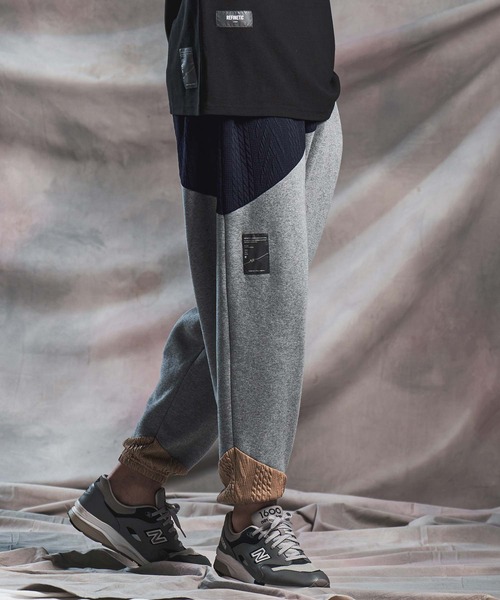 ANGENEHM(アンゲネーム)の「mp15295-Cardboard Knit Jacquard-Blocked Joggers ジョガーパンツ(AG07-020acg)(スウェットパンツ・メンズ・ブラック/ミックスグレー・M/L/S)」の18枚目の写真