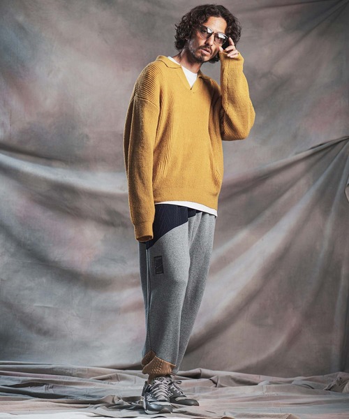 ANGENEHM(アンゲネーム)の「mp15295-Cardboard Knit Jacquard-Blocked Joggers ジョガーパンツ(AG07-020acg)(スウェットパンツ・メンズ・ブラック/ミックスグレー・M/L/S)」の20枚目の写真