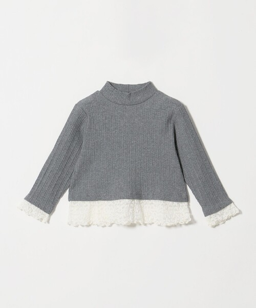 green label relaxing(グリーンレーベルリラクシング)の「チュール レース コンビ プルオーバー / キッズ 100cm-130cm(ニット/セーター・キッズ・グレー系/ライム・110cm/100cm/120cm/130cm)」の2枚目の写真