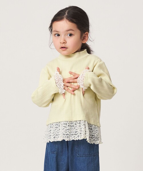 green label relaxing(グリーンレーベルリラクシング)の「チュール レース コンビ プルオーバー / キッズ 100cm-130cm(ニット/セーター・キッズ・グレー系/ライム・110cm/100cm/120cm/130cm)」の3枚目の写真