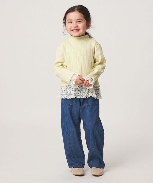 green label relaxing(グリーンレーベルリラクシング)の「チュール レース コンビ プルオーバー / キッズ 100cm-130cm(ニット/セーター・キッズ・グレー系/ライム・110cm/100cm/120cm/130cm)」の4枚目の写真