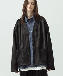 【SLICK/スリック】Double Cloth Synthetic Leather Cardigan/ダブルクロス シンセティックレザーカーディガン