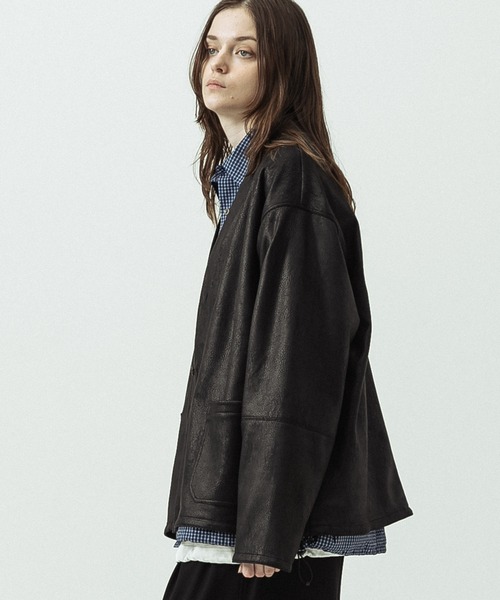 SLICK(スリック)の「【SLICK/スリック】Double Cloth Synthetic Leather Cardigan/ダブルクロス シンセティックレザーカーディガン(カーディガン/ボレロ・メンズ・ブラウン/ブラック・1/3/2)」の11枚目の写真