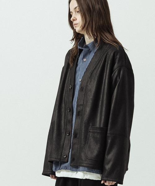SLICK(スリック)の「【SLICK/スリック】Double Cloth Synthetic Leather Cardigan/ダブルクロス シンセティックレザーカーディガン(カーディガン/ボレロ・メンズ・ブラウン/ブラック・1/3/2)」の10枚目の写真